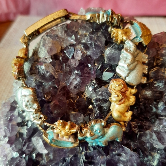 Vintage Noah’s Ark Slide Enamel Charm Gold Bracelet - Picture 10 of 11